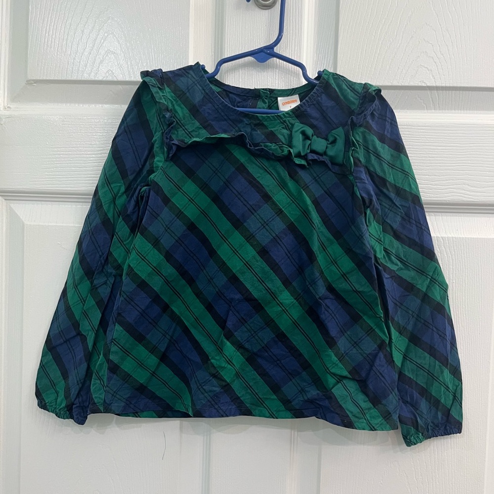 Gymboree Green Blue Plaid Cotton Little Girls Holiday Fall Winter Shirt Party 7